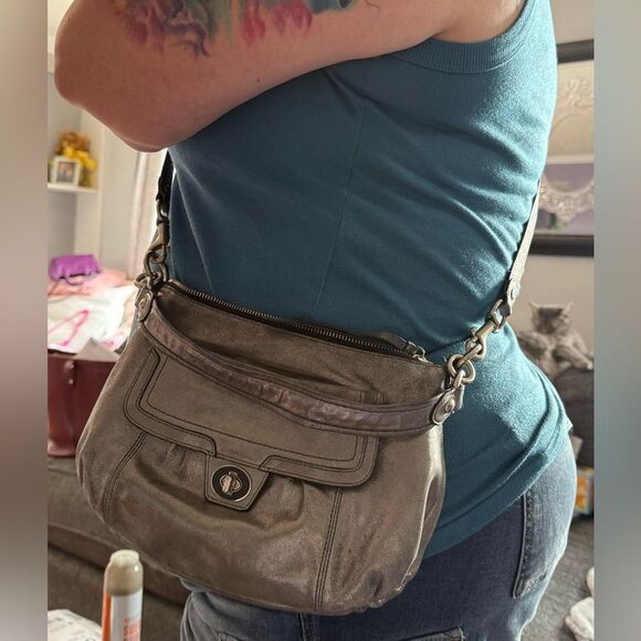 Coach Metallic Silver Poppy 2-Way Bag - Picture 11 of 11